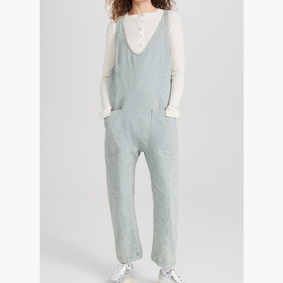 Women’s We The Free High Roller Light denim Stripe Jumpsuit - Picture 2 of 9